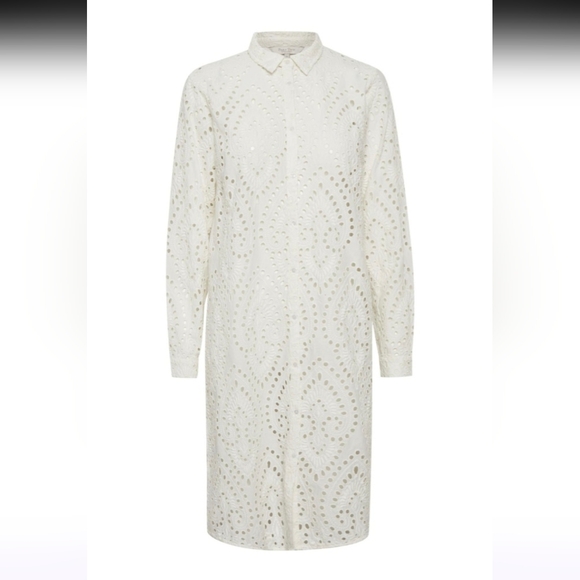 Part Two White Eyelet Broderie Anglaise Cotton Button Front Duster Dress - Picture 5 of 12